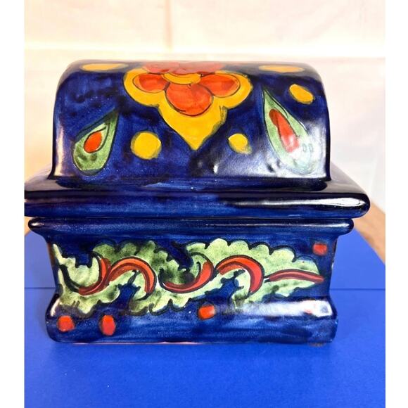 Talavera Mexican Pottery Trinket Treasure Box with Lid~Hand Painted~ - Picture 4 of 9